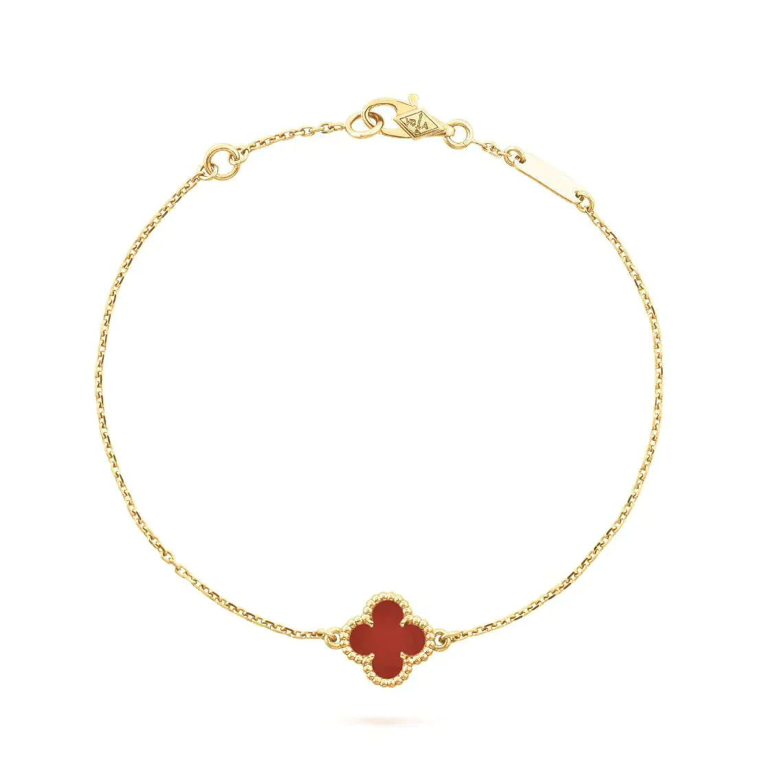 [TENDENCIAS]PULSERA DE UNA SOLA FLOR CON TRÉBOL Y CORNALINA