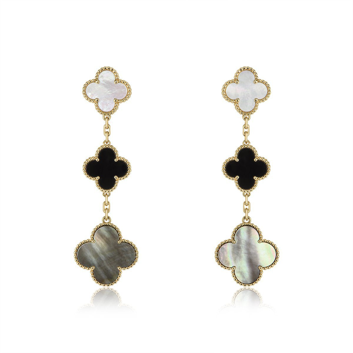 [TENDENCIAS] PENDIENTES TRÉBOL ORO ONIX MOTIVO MOP 3 